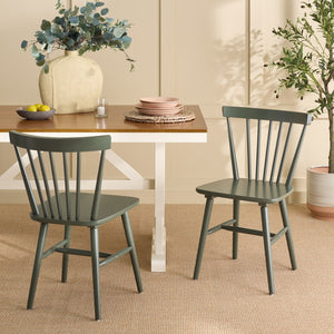 Safavieh Winona Spindle Dining Chairs - Timeless Farmhouse Style With Curved Back & Durable Rubberwood Design Dusty Green Wood Dch8500n-set2