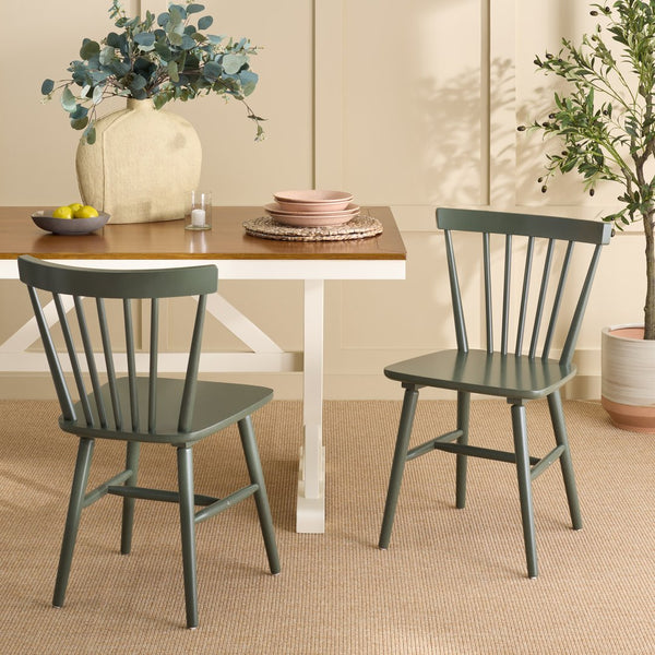 Safavieh Winona Spindle Dining Chairs - Timeless Farmhouse Style With Curved Back & Durable Rubberwood Design Dusty Green Wood Dch8500n-set2