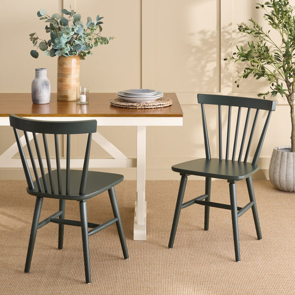 Safavieh Winona Spindle Dining Chairs - Timeless Farmhouse Style With Curved Back & Durable Rubberwood Design Garden Green Wood Dch8500p-set2