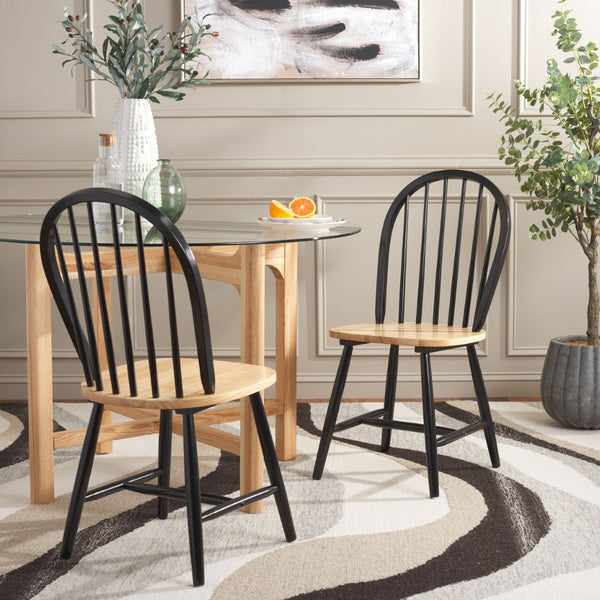 Safavieh CAMDEN Spindle Back Dining Chair Set of 2 - Timeless Americana Charm for Elegant Dining Spaces Natural / Black DCH8501G-SET2