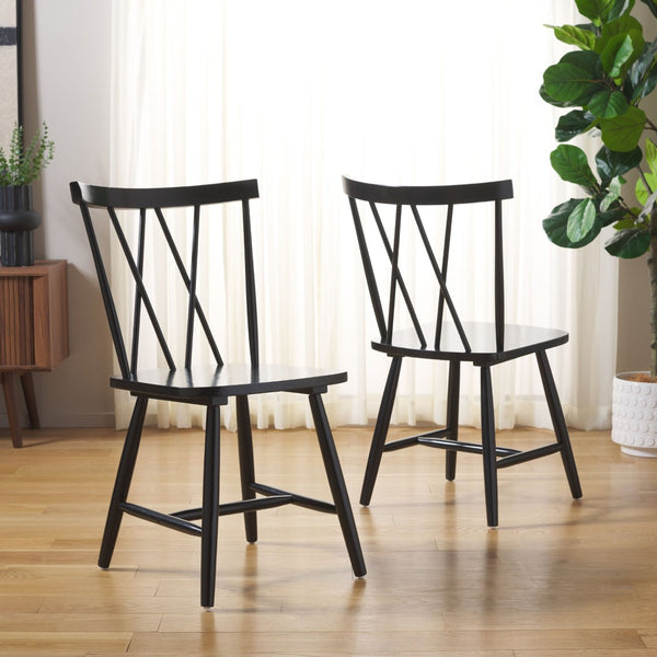 Safavieh TAYTEN Spindle Back Dining Chair for Modern Farmhouse Charm - Stylish and Durable Seating Set of Two Black DCH8502B-SET2