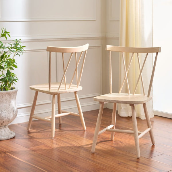 Safavieh Tayten Spindle Back Solid Wood Dining Chair Whitewashed Farmhouse Style DCH8502E-SET2