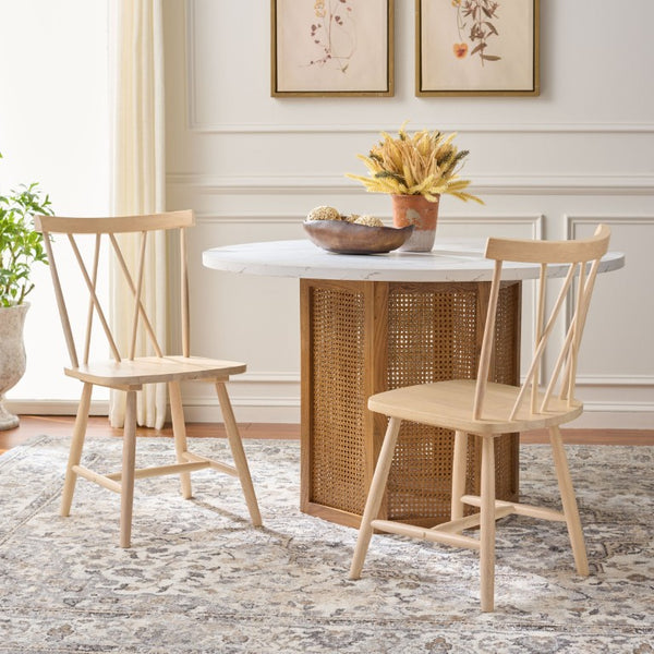 Safavieh Tayten Spindle Back Solid Wood Dining Chair Whitewashed Farmhouse Style DCH8502E-SET2