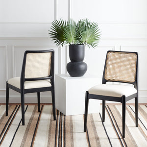 Safavieh REINHARDT RATTAN DINING CHAIR - Coastal Charm Meets Contemporary Comfort for Stylish Dining Spaces White / Black DCH8800A-SET2