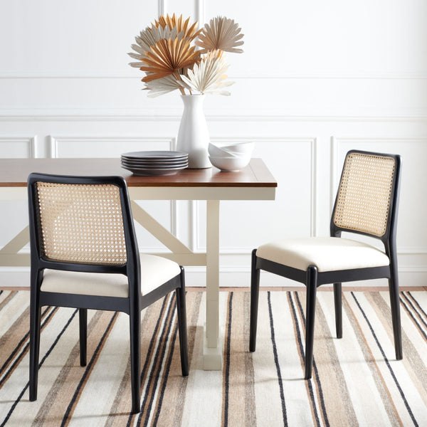 Safavieh REINHARDT RATTAN DINING CHAIR - Coastal Charm Meets Contemporary Comfort for Stylish Dining Spaces White / Black DCH8800A-SET2