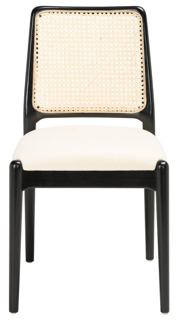 Safavieh REINHARDT RATTAN DINING CHAIR - Coastal Charm Meets Contemporary Comfort for Stylish Dining Spaces White / Black DCH8800A-SET2