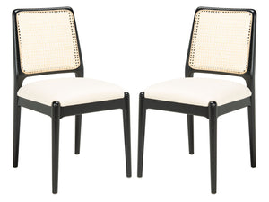 Safavieh REINHARDT RATTAN DINING CHAIR - Coastal Charm Meets Contemporary Comfort for Stylish Dining Spaces White / Black DCH8800A-SET2
