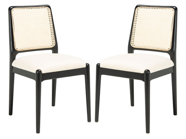 Safavieh REINHARDT RATTAN DINING CHAIR - Coastal Charm Meets Contemporary Comfort for Stylish Dining Spaces White / Black DCH8800A-SET2