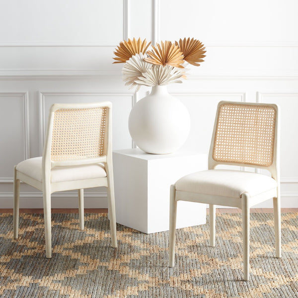 Safavieh REINHARDT RATTAN DINING CHAIR - Coastal Charm Meets Contemporary Comfort for Stylish Dining Spaces White / Ivory DCH8800B-SET2