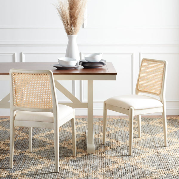 Safavieh REINHARDT RATTAN DINING CHAIR - Coastal Charm Meets Contemporary Comfort for Stylish Dining Spaces White / Ivory DCH8800B-SET2