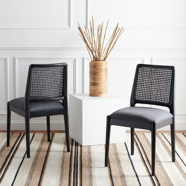 Safavieh REINHARDT RATTAN DINING CHAIR - Coastal Charm Meets Contemporary Comfort for Stylish Dining Spaces Grey / Black DCH8800C-SET2