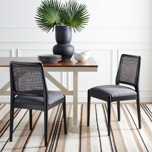 Safavieh REINHARDT RATTAN DINING CHAIR - Coastal Charm Meets Contemporary Comfort for Stylish Dining Spaces Grey / Black DCH8800C-SET2