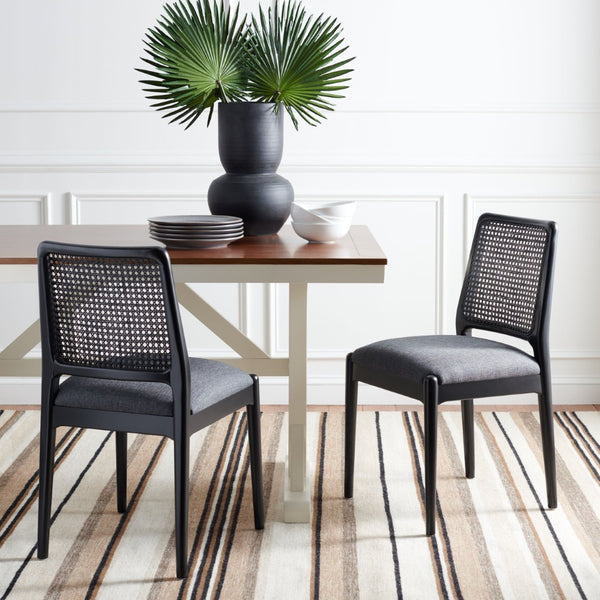 Safavieh REINHARDT RATTAN DINING CHAIR - Coastal Charm Meets Contemporary Comfort for Stylish Dining Spaces Grey / Black DCH8800C-SET2