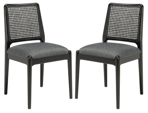 Safavieh REINHARDT RATTAN DINING CHAIR - Coastal Charm Meets Contemporary Comfort for Stylish Dining Spaces Grey / Black DCH8800C-SET2