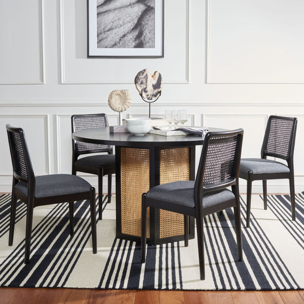 Safavieh REINHARDT RATTAN DINING CHAIR - Coastal Charm Meets Contemporary Comfort for Stylish Dining Spaces Grey / Black DCH8800C-SET2