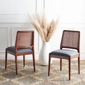Safavieh REINHARDT RATTAN DINING CHAIR - Coastal Charm Meets Contemporary Comfort for Stylish Dining Spaces Grey / Walnut DCH8800D-SET2
