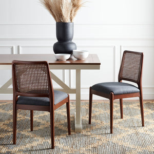 Safavieh REINHARDT RATTAN DINING CHAIR - Coastal Charm Meets Contemporary Comfort for Stylish Dining Spaces Grey / Walnut DCH8800D-SET2