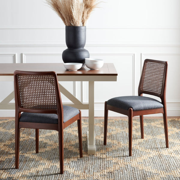 Safavieh REINHARDT RATTAN DINING CHAIR - Coastal Charm Meets Contemporary Comfort for Stylish Dining Spaces Grey / Walnut DCH8800D-SET2
