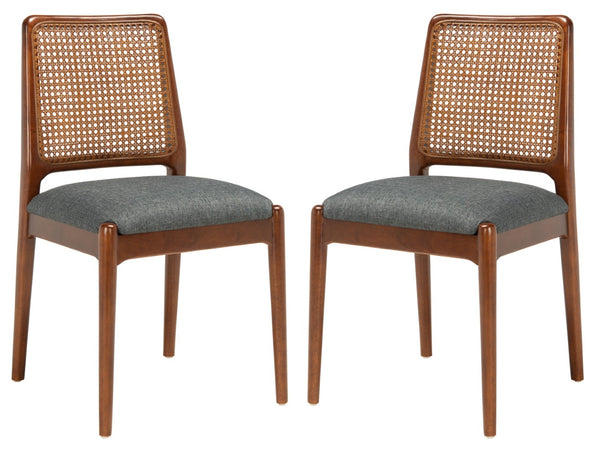 Safavieh REINHARDT RATTAN DINING CHAIR - Coastal Charm Meets Contemporary Comfort for Stylish Dining Spaces Grey / Walnut DCH8800D-SET2