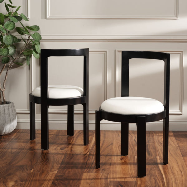 Safavieh Estes Round Dining Chair Black / White Rubber Wood DCH8802A-SET2
