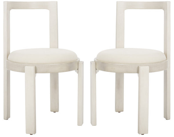 Safavieh Estes Round Dining Chair White Rubber Wood DCH8802B-SET2