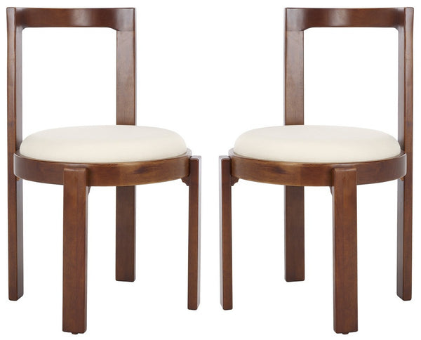 Safavieh Estes Round Dining Chair Walnut / White Rubber Wood DCH8802C-SET2