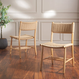 Safavieh HYLOS Coastal-Inspired Rope Dining Chair - Light Blonde Solid Wood Frame with Handwoven Detail DCH8803A-SET2