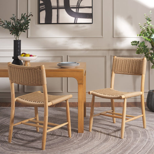 Safavieh HYLOS Coastal-Inspired Rope Dining Chair - Light Blonde Solid Wood Frame with Handwoven Detail DCH8803A-SET2