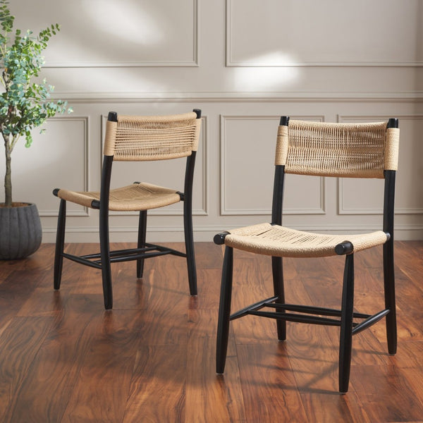 Safavieh MASHA Rope Dining Chair Set of 2 - Natural Woven Design with Black Wooden Frame for Modern Dining DCH8804A-SET2