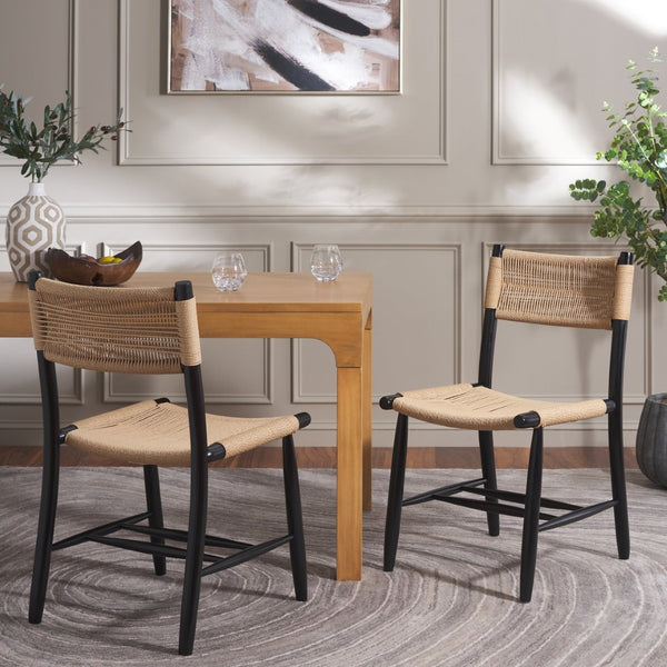Safavieh MASHA Rope Dining Chair Set of 2 - Natural Woven Design with Black Wooden Frame for Modern Dining DCH8804A-SET2