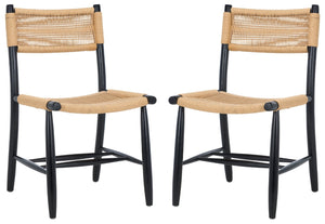 Safavieh MASHA Rope Dining Chair Set of 2 - Natural Woven Design with Black Wooden Frame for Modern Dining DCH8804A-SET2
