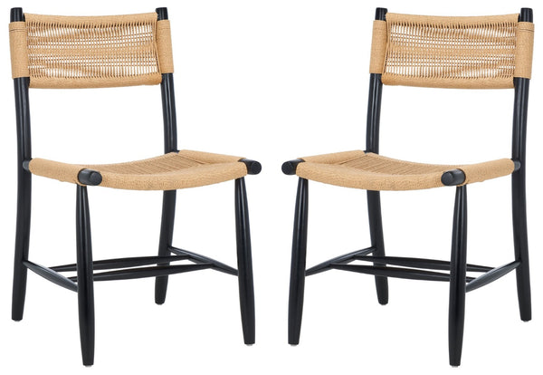 Safavieh MASHA Rope Dining Chair Set of 2 - Natural Woven Design with Black Wooden Frame for Modern Dining DCH8804A-SET2