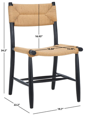 Safavieh FLORYN Rope Dining Chair - Natural Woven Seat, Black Solid Wood Frame, Modern Comfort & Style DCH8805A-SET2