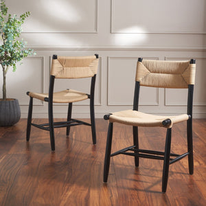 Safavieh FLORYN Rope Dining Chair - Natural Woven Seat, Black Solid Wood Frame, Modern Comfort & Style DCH8805A-SET2