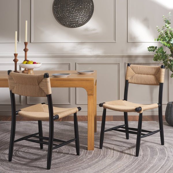Safavieh FLORYN Rope Dining Chair - Natural Woven Seat, Black Solid Wood Frame, Modern Comfort & Style DCH8805A-SET2