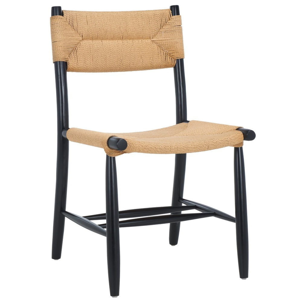 Safavieh FLORYN Rope Dining Chair - Natural Woven Seat, Black Solid Wood Frame, Modern Comfort & Style DCH8805A-SET2