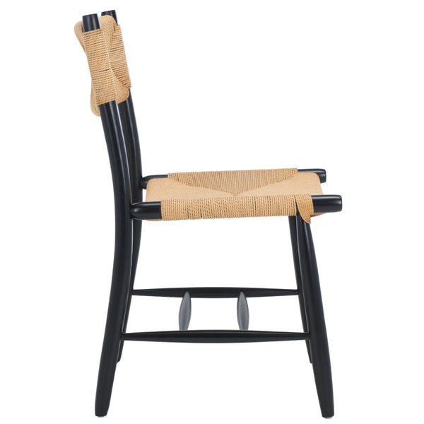 Safavieh FLORYN Rope Dining Chair - Natural Woven Seat, Black Solid Wood Frame, Modern Comfort & Style DCH8805A-SET2