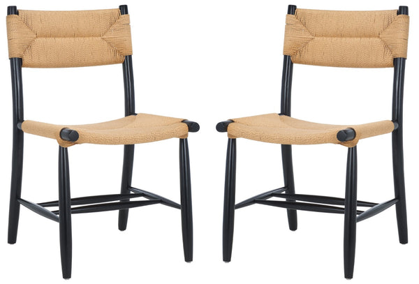Safavieh FLORYN Rope Dining Chair - Natural Woven Seat, Black Solid Wood Frame, Modern Comfort & Style DCH8805A-SET2