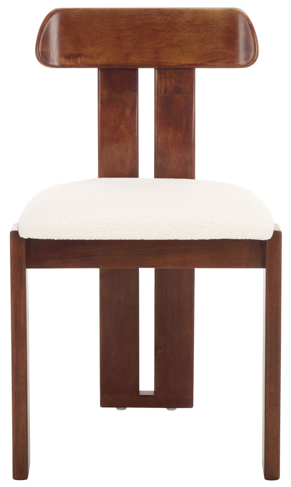 Safavieh Cayde Boucle Seat Dining Chair - Elegant Cream And Walnut Design For Stylish Dining Spaces Cream ,Walnut Wood,Fabric,Foam Dch8806a