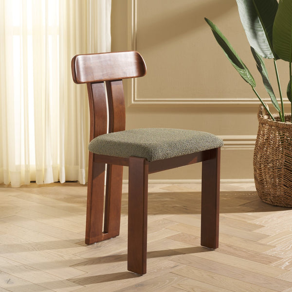 Safavieh Cayde Boucle Seat Dining Chair - Elegant Cream And Walnut Design For Stylish Dining Spaces Sage ,Walnut Wood,Fabric,Foam Dch8806b