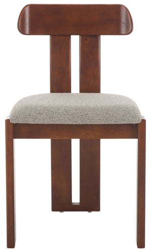 Safavieh Cayde Boucle Seat Dining Chair - Elegant Cream And Walnut Design For Stylish Dining Spaces Grey ,Walnut Wood,Fabric,Foam Dch8806c