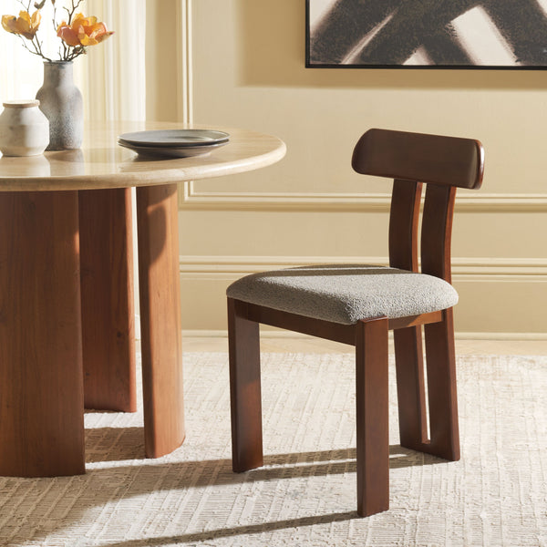 Safavieh Cayde Boucle Seat Dining Chair - Elegant Cream And Walnut Design For Stylish Dining Spaces Grey ,Walnut Wood,Fabric,Foam Dch8806c