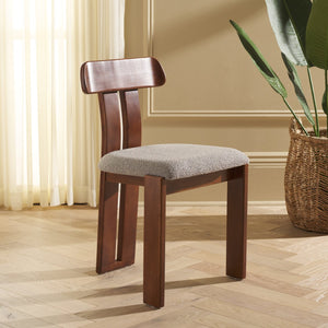 Safavieh Cayde Boucle Seat Dining Chair - Elegant Cream And Walnut Design For Stylish Dining Spaces Grey ,Walnut Wood,Fabric,Foam Dch8806c