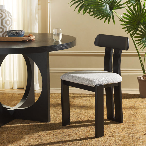 Safavieh Cayde Boucle Seat Dining Chair - Elegant Cream And Walnut Design For Stylish Dining Spaces Black W,White ,Black Wood,Fabric,Foam Dch8806f