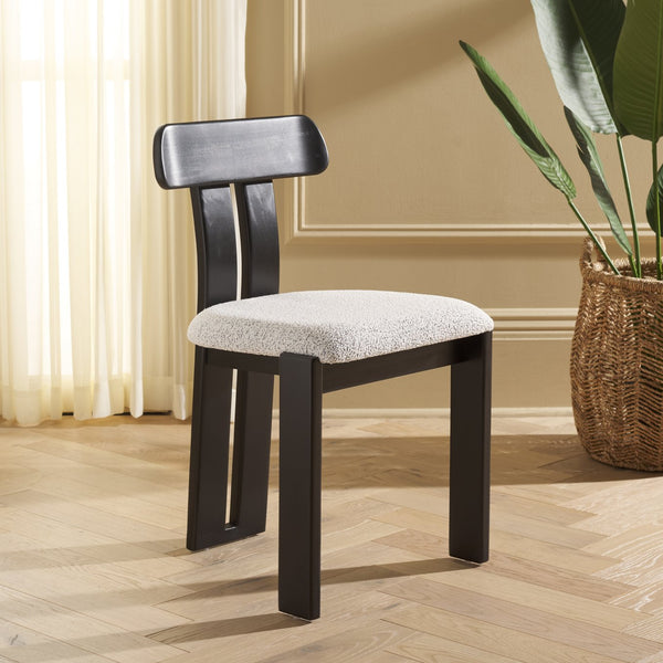 Safavieh Cayde Boucle Seat Dining Chair - Elegant Cream And Walnut Design For Stylish Dining Spaces Black W,White ,Black Wood,Fabric,Foam Dch8806f