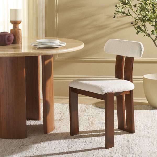 Safavieh Cayde Boucle Dining Chair - Elegant Cream Upholstery With Stylish Walnut Accents For Your Home Cream ,Walnut Wood,Fabric,Foam Dch8807a