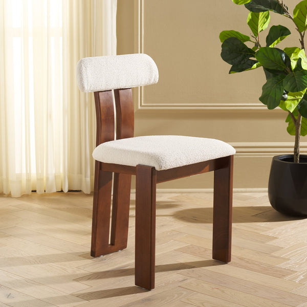 Safavieh Cayde Boucle Dining Chair - Elegant Cream Upholstery With Stylish Walnut Accents For Your Home Cream ,Walnut Wood,Fabric,Foam Dch8807a