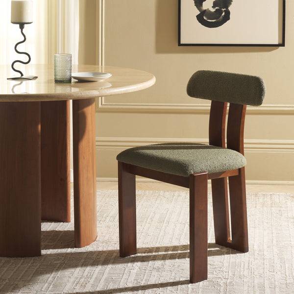 Safavieh Cayde Boucle Dining Chair - Elegant Cream Upholstery With Stylish Walnut Accents For Your Home Sage ,Walnut Wood,Fabric,Foam Dch8807b