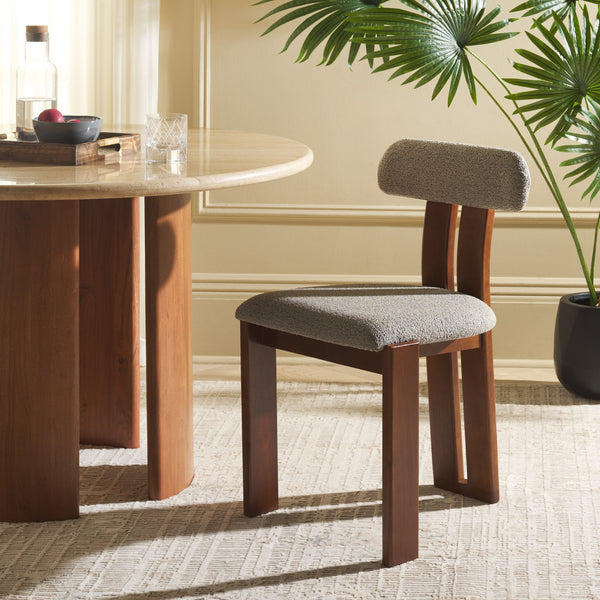 Safavieh Cayde Boucle Dining Chair - Elegant Cream Upholstery With Stylish Walnut Accents For Your Home Grey ,Walnut Wood,Fabric,Foam Dch8807c