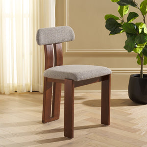 Safavieh Cayde Boucle Dining Chair - Elegant Cream Upholstery With Stylish Walnut Accents For Your Home Grey ,Walnut Wood,Fabric,Foam Dch8807c